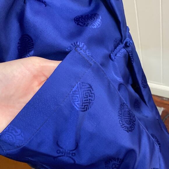 Vintage Blue Kimono Brocade Oriental Puffer Coat Smoking Jacket XL Chinese - Picture 10 of 15